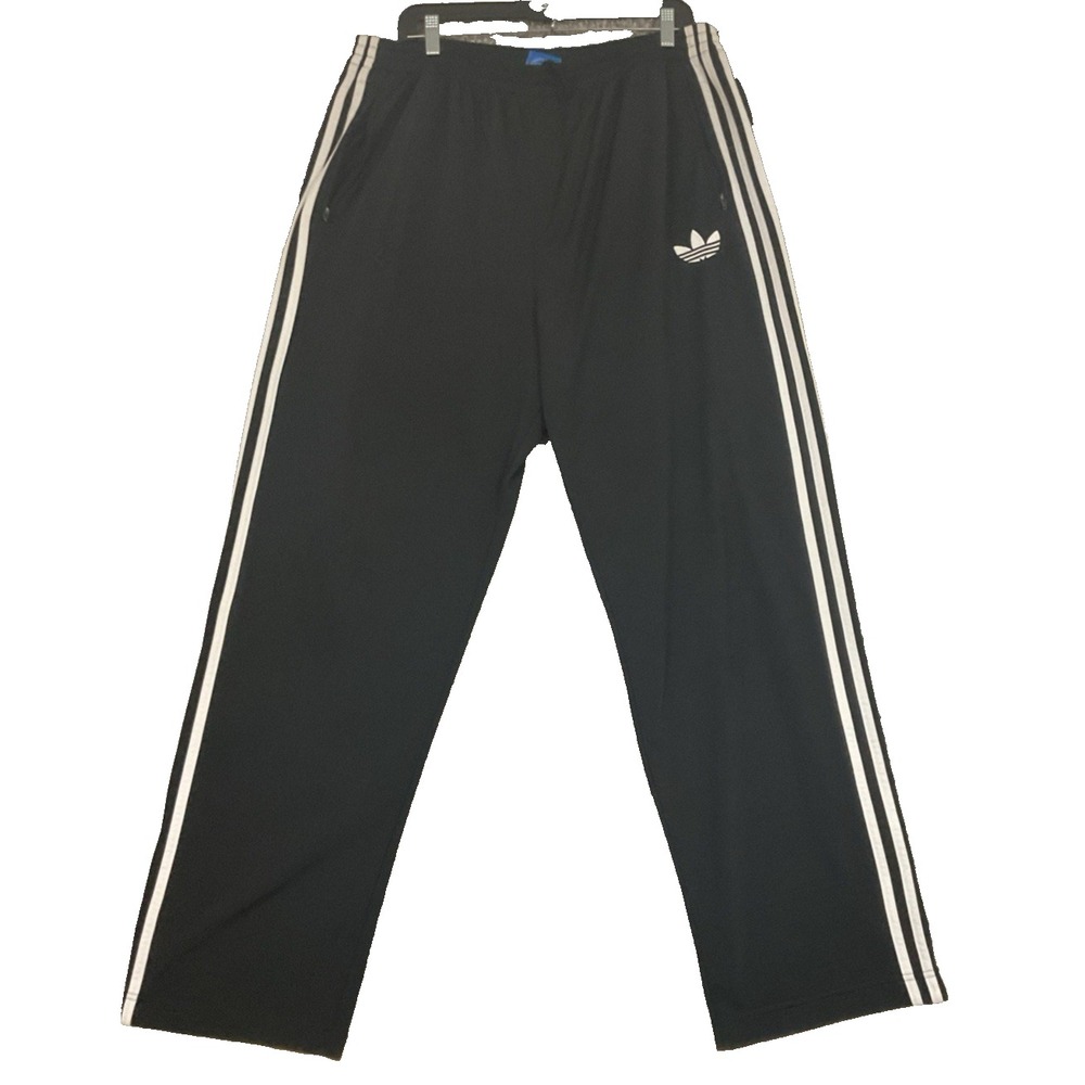 Adidas Track Pants Mens 2XL Black Originals Trefoil VTG Y2K Ankle Zip Wide Bttms
